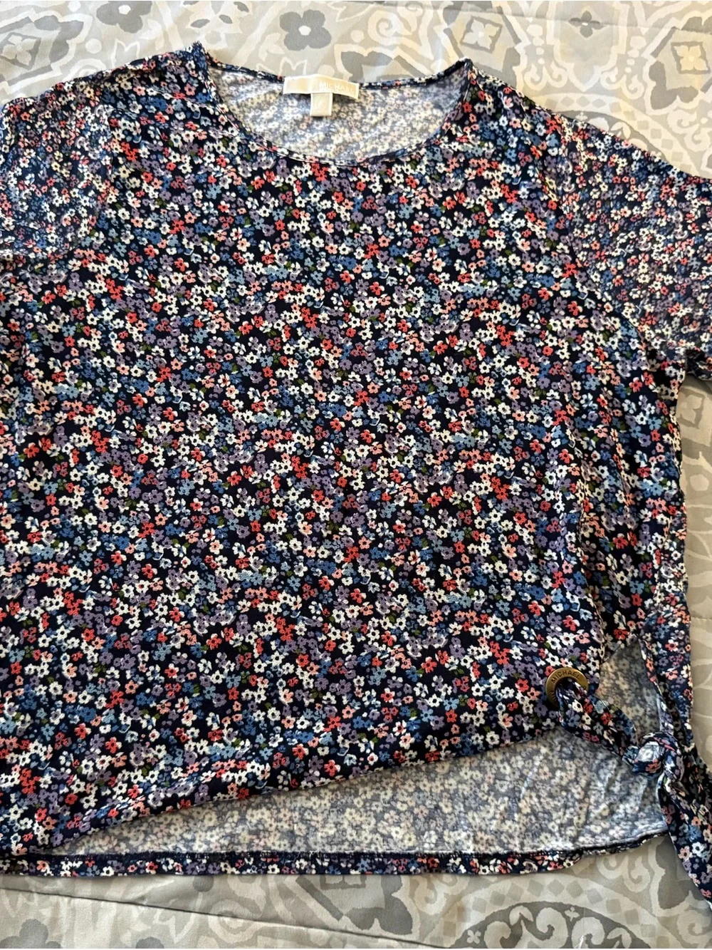 Michael Kors Navy Floral Short Sleeve Scoop Neck Tee